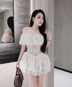 đầm ren hoa trễ vai