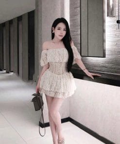 đầm ren hoa trễ vai