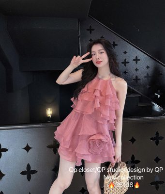 đầm lụa trắng hồng