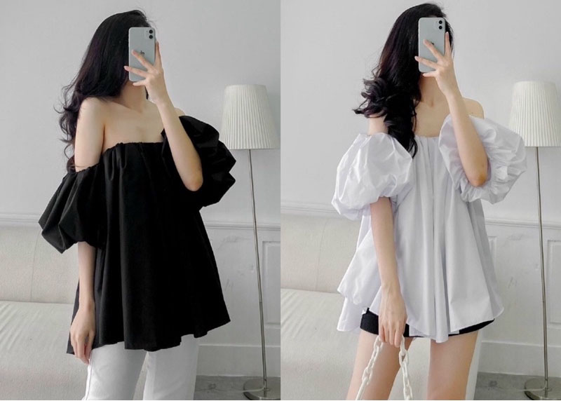 áo trễ vai tay bồng-2007 clothing